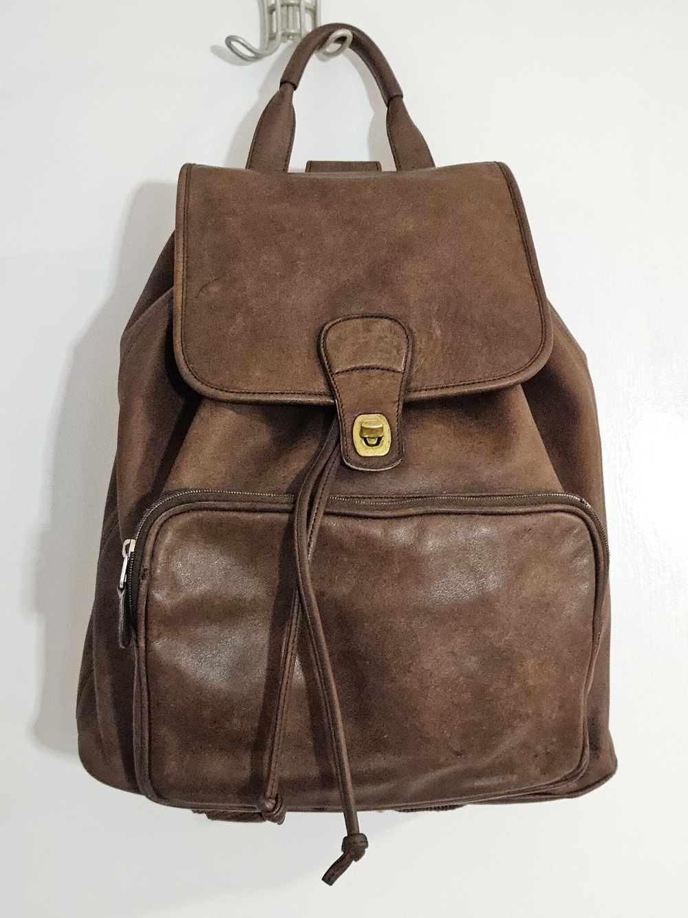 Large Leather Drawstring Coach Backpack